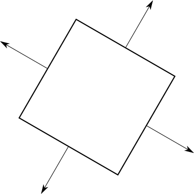 Figure 12-8: A cube viewed from above, with arrows on each triangle pointing out