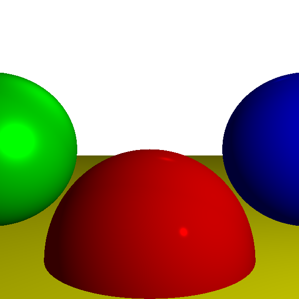 Figure 3-16: The scene rendered with ambient, diffuse, and specular reflection. Not only do we get a sense of depth and volume, but each surface also has a slightly different appearance.