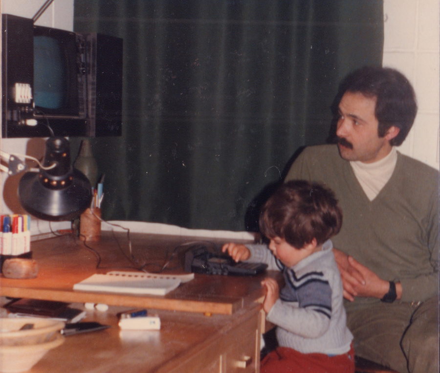 My dad, my two-and-a-half-year-old self, and the ZX81 (Aug 1983).