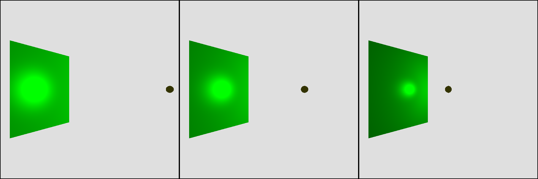 Figure 13-10: The closer the light is to the surface, the brighter and better defined the specular highlight looks.