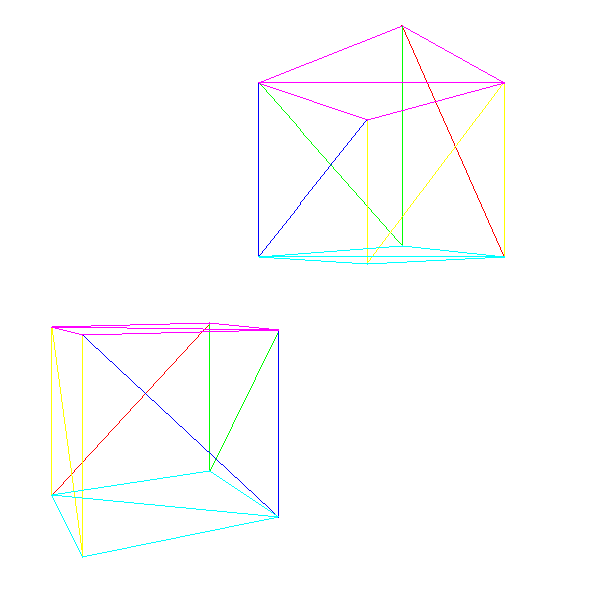 Figure 10-10: A scene with two instances of the same cube model, having different instance transforms, and a transformed camera
