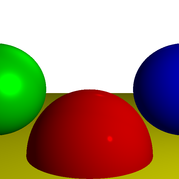 Figure 3-16: The scene rendered with ambient, diffuse, and specular reflection. Not only do we get a sense of depth and volume, but each surface also has a slightly different appearance.